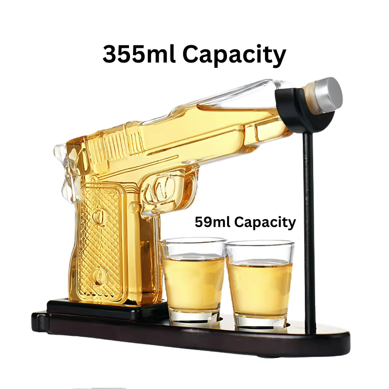 Pistol Decanter Set with Display Stand & Shot Glasses