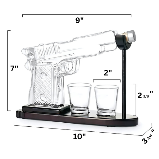 Pistol Decanter Set with Display Stand & Shot Glasses