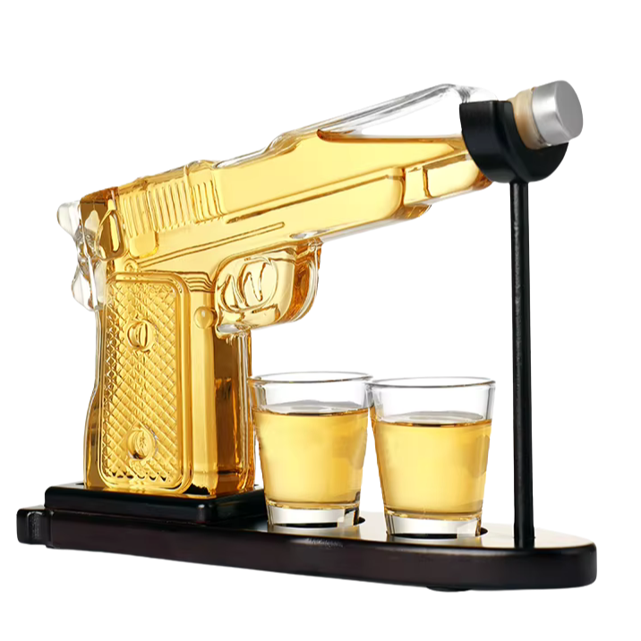 Pistol Decanter Set with Display Stand & Shot Glasses