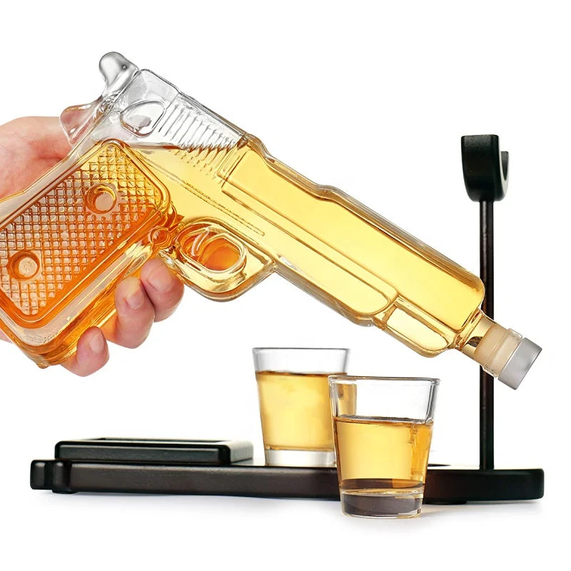 Pistol Decanter Set with Display Stand & Shot Glasses