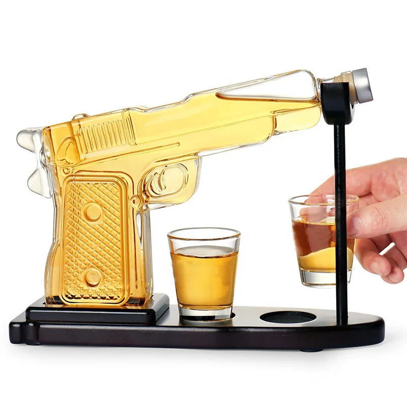 Pistol Decanter Set with Display Stand & Shot Glasses